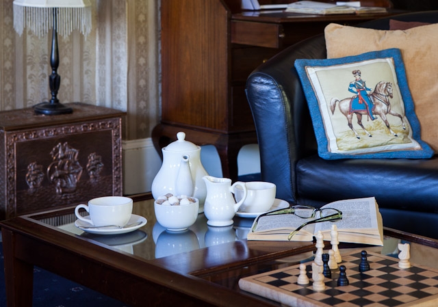 Tea in the hotel lounge with chessboard